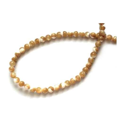 Mother of Pearl, rond, wit/caramel, 6mm; per 40cm streng