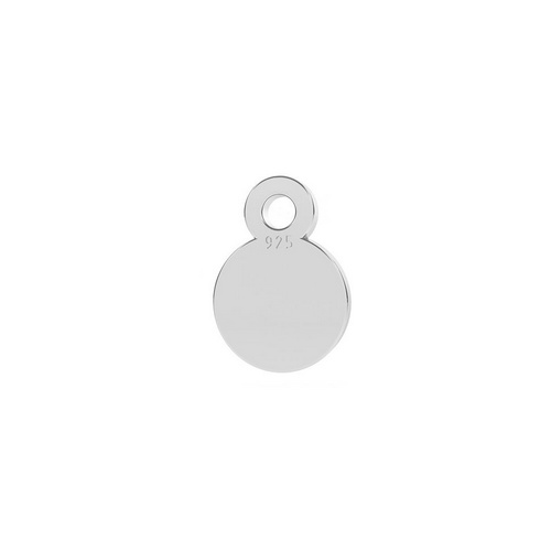 Zilveren label, 5mm rond met vaste ring, glanzend; per 10 stuks