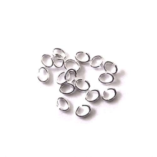 Silver open jump ring, oval, 3x4mm, shiny; per 50 pcs