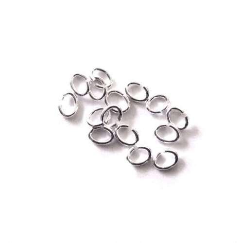 Silver open jump ring, oval, 4x5mm, shiny; per 50 pcs