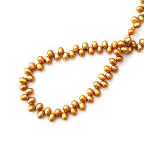 Pearl, drop top drilled, 4.5-5mm, gold; per string