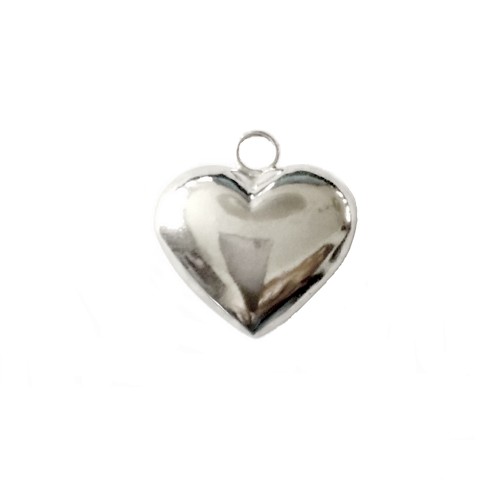 Zilveren hanger, hart, 20mm, glanzend; per stuk