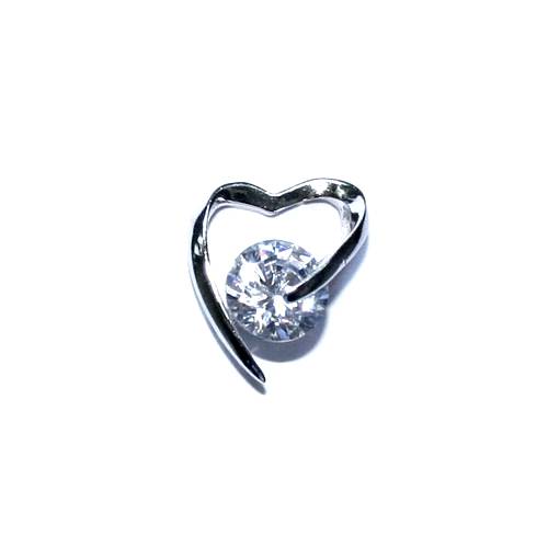 Zilveren hanger, hart, met CZ steentje; per stuk