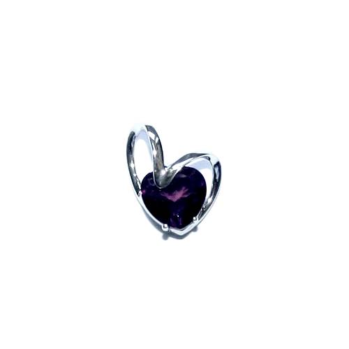 Silver pendant, heart, with dark purple CZ stone 8mm; per pc