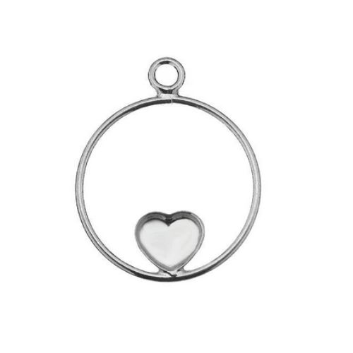 Zilveren hanger, rond 20mm klein hart cupje, glanzend; per stuk