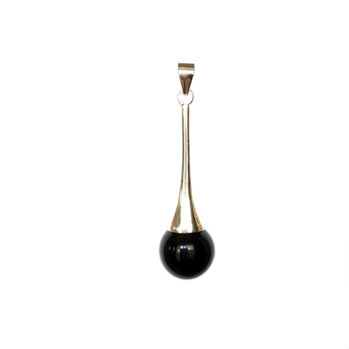 Zilveren hanger met 8mm bol, Zwarte onyx; per stuk