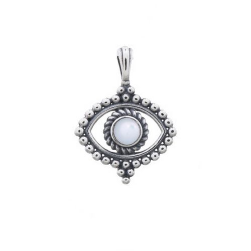 Zilveren hanger, oog met mother of pearl, antiek; per stuk