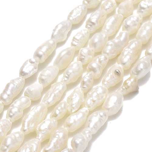 Parel, Keishi, grillig, 5x3.5mm, white off; per streng