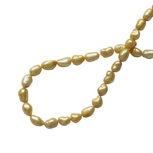 Pearl, potato, 10mm, geel; per string