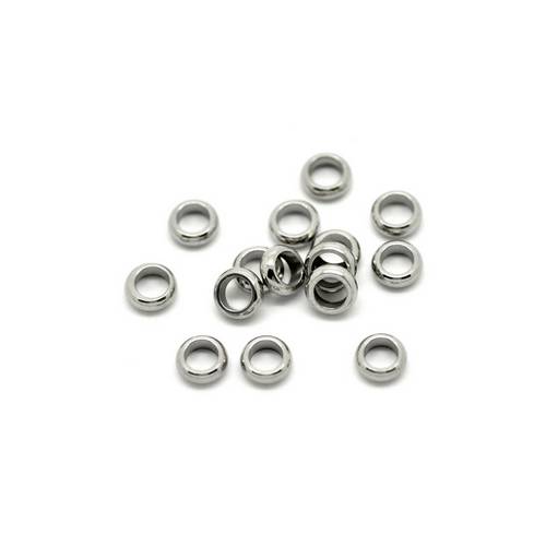 Stainless steel kraal, ring, 5mm, platina glanzend; per 50 stuks