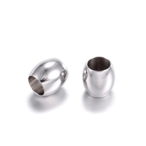 Stainless steel kraal, ovaal, 6mm, glanzend; per 25 stuks