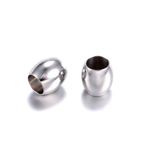 Stainless steel bead, drum, 6x6mm, shiny; per 25 pcs