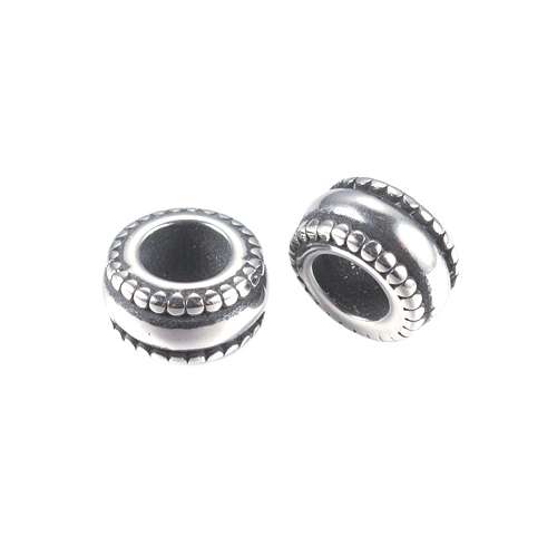 Stainless steel bead, 8.5x4.5mm, antique; per 5 pcs