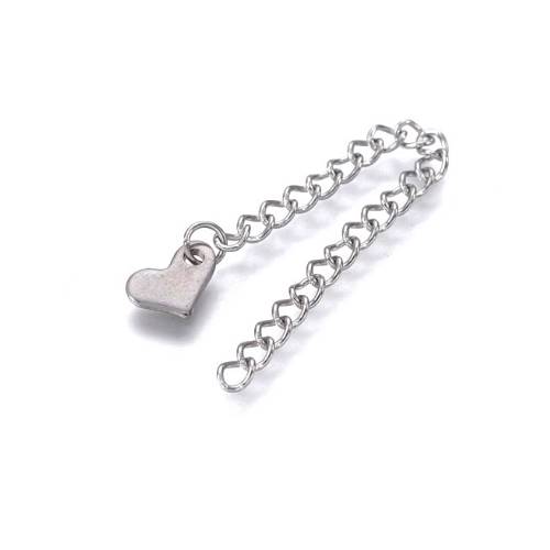 Stainless steel chainextender with heart, shiny; per 10 pcs