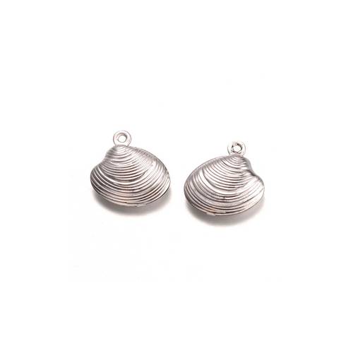 Stainless steel charm, shell 14mm, shiny; per 5 pcs