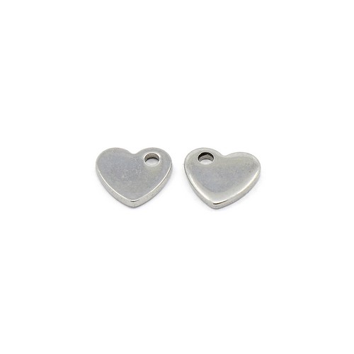 Stainless steel charm, heart 9m, shiny; per 25 pcs