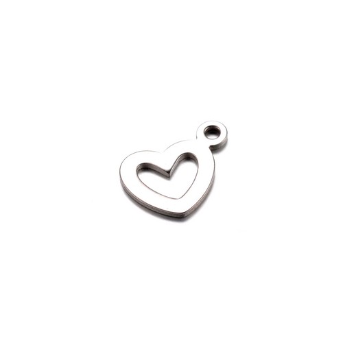Stainless steel charm, heart, 12.5x14mm, shiny; per 25 pcs