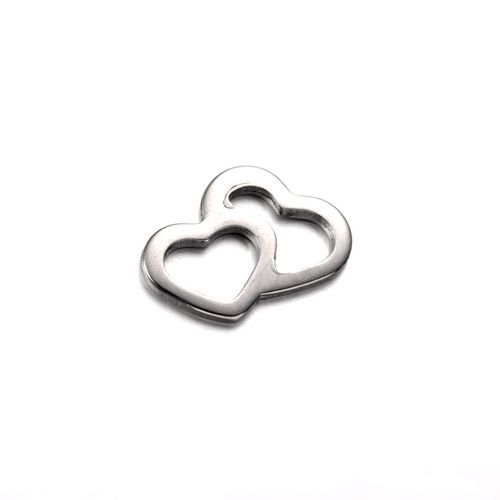 Stainless steel charm, hearts, 14x20mm, shiny; per 10 pcs