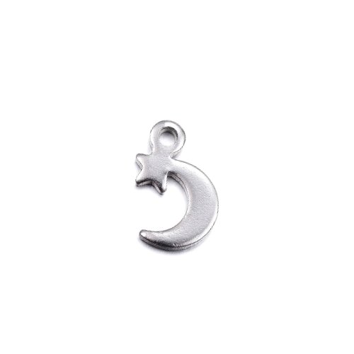 Stainless steel charm, moon and star, shiny; per 25 pcs
