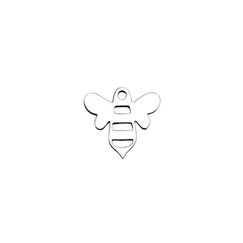 Stainless steel charm, bee, 14x12.5mm, shiny; per 5 pcs