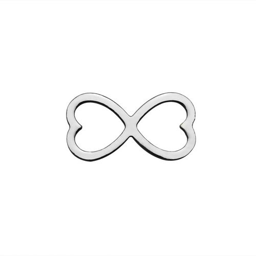 Stainless steel charm, double heart, shiny; per 5 pcs