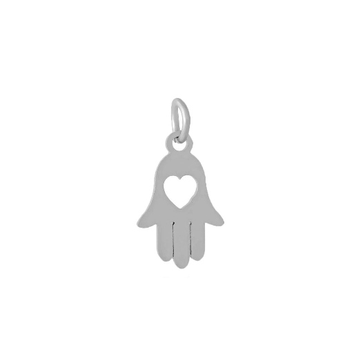 Stainless steel charm, hand from Hamsa, shiny; per 5 pcs