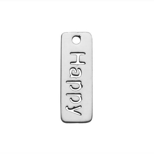 Stainless steel charm, Happy, 17x6mm, shiny; per 5 pcs