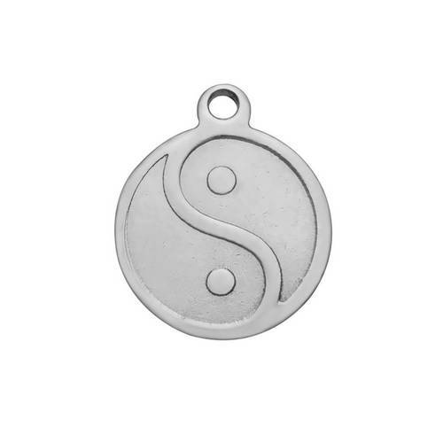 Stainless steel charm, Yin Yang, 12mm, shiny; per 5 pcs