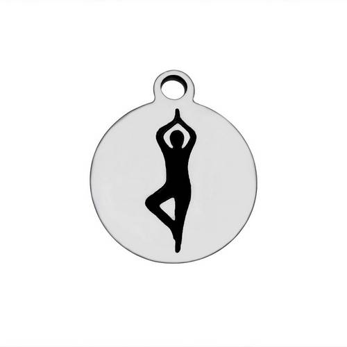 Stainless steel charm, Yoga, 12mm, shiny; per 5 pcs
