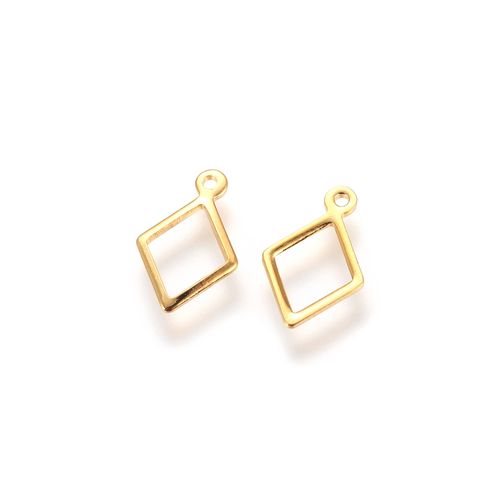 Stainless steel charm, open rhombus, goldplated; per 10 pcs