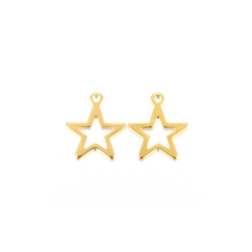 Stainless steel charm, open star, goldplated; per 10 pcs