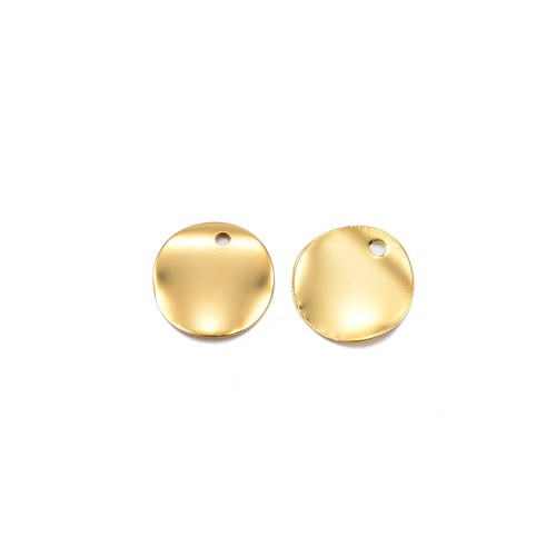 Stainless steel charm, round 10mm, goldplated; per 10 pcs