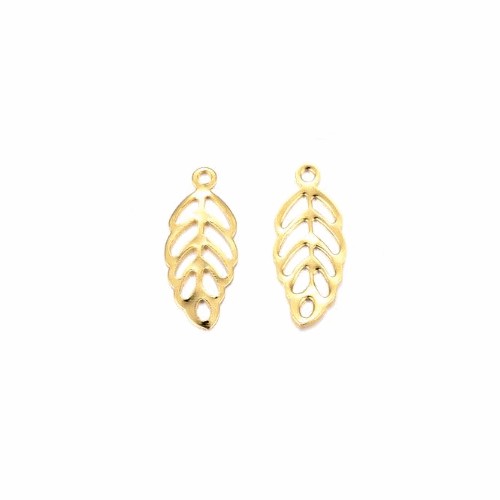 Stainless steel charm, leaf, goldplated; per 10 pcs - Click Image to Close