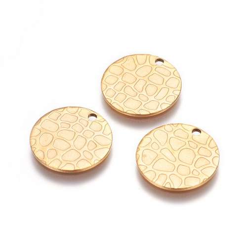 Stainless steel charm, round 15mm, goldplated; per 10 pcs