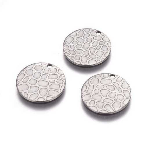 Stainless steel charm, round 15mm, steel; per 10 pcs