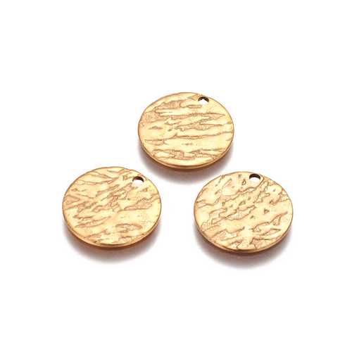 Stainless steel charm, round 15mm, goldplated; per 10 pcs