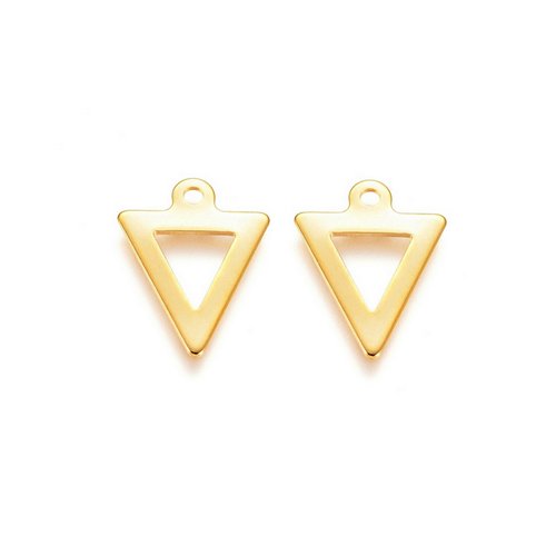 Stainless steel charm, open triangle, goldplated; per 10 pcs