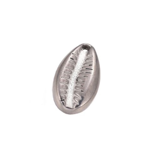 Stainless steel charm, cowrie, 14x8mm, shiny; per 5 pcs