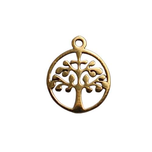 Stainless steel bedel, 10mm, tree of life, ip gold; per 5 stuks