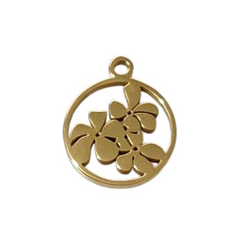 Stainless steel bedel, 10mm, bloemen, ip gold; per 5 st - Klik op de afbeelding om het venster te sluiten