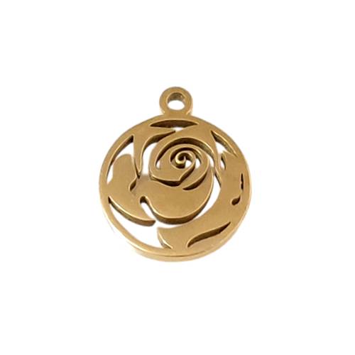 Stainless steel charm, 10mm, rose, ip gold; per 5 pcs - Click Image to Close