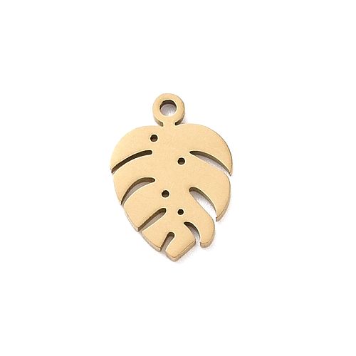 Stainless steel charm, monstera leaf, ip gold; per 5 pcs - Click Image to Close