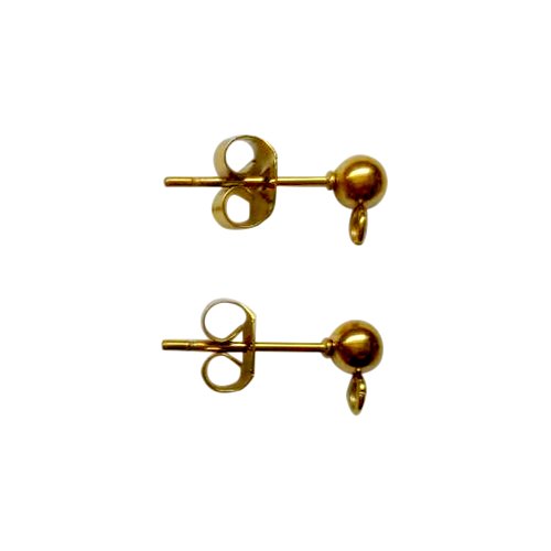 Stainless steel oorstekers, 4mm balletje, ip gold; per 5 paar