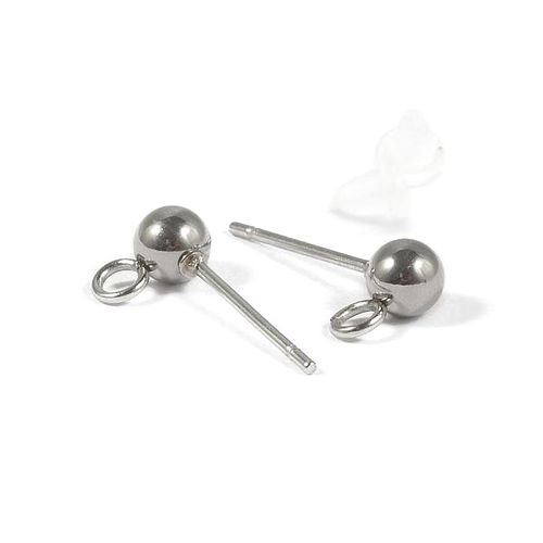 Stainless steel oorstekers, 15mm, glanzend; per 10 paar