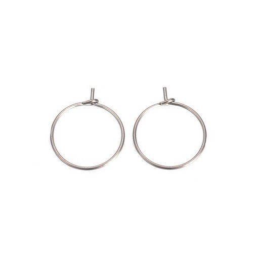 Stainless steel hoop earring, 15mm, steel color; per 10 pair