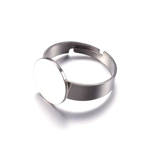 Stainless steel ring, 12mm plakvlak, verstelbaar; per 5 stuks
