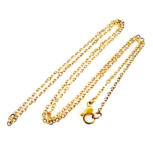 Stainless steel necklace, flat oval, length, ip gold; per 5 pcs - Click Image to Close