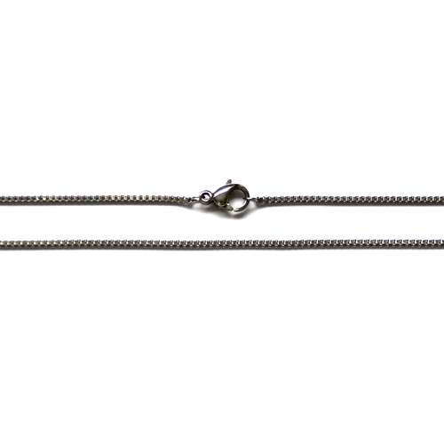Stainless steel ketting, boxchain, 45cm, glanzend; per 3 stuks