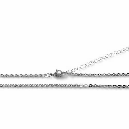 Stainless steel necklace, flat oval, 42-50cm, shiny; per 3 pcs - Click Image to Close