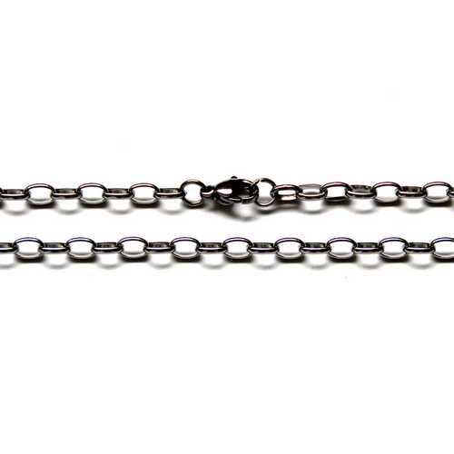 Stainless steel ketting, ovaal, 45cm, glanzend; per 3 stuks